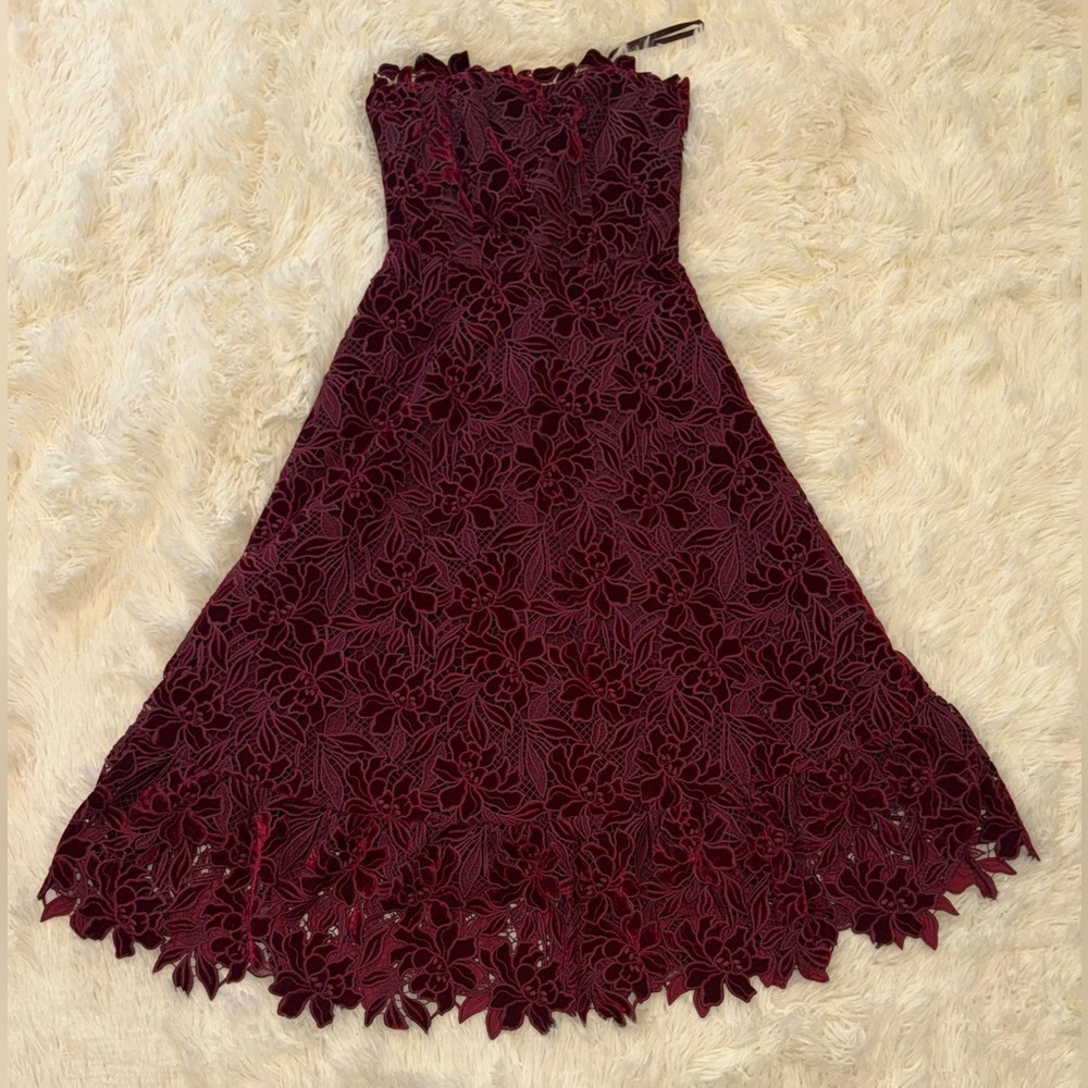 NEW Dress The Population Kailyn Velvet Floral Lace Strapless 
Ox blood Dress XS - Picture 3 of 8